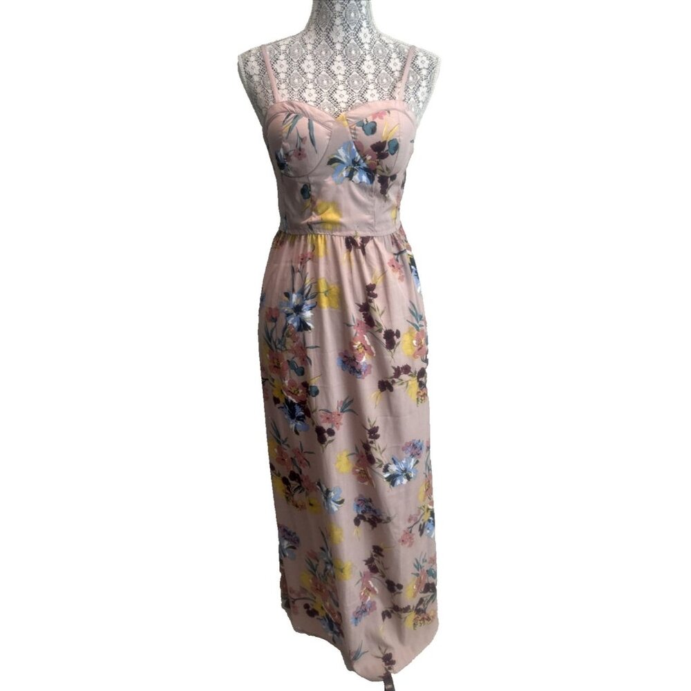 band of The Free Maxi Dress Bustier Smocked Back‎ cottage core Size M floral